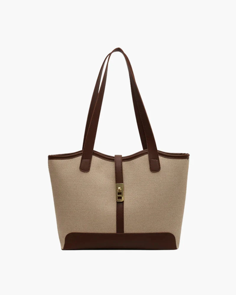 Amelia | Canvas Schultertasche mit Lederdetails & Drehverschluss