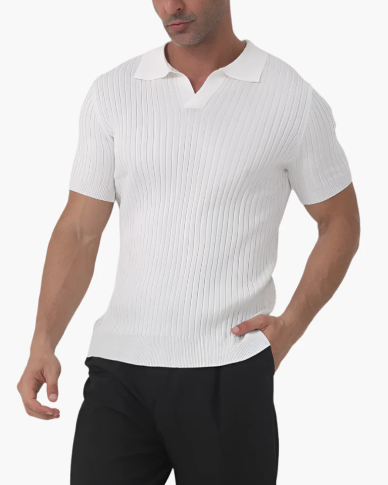 Joshua | V-Ausschnitt Ribstrick Poloshirt für Männer