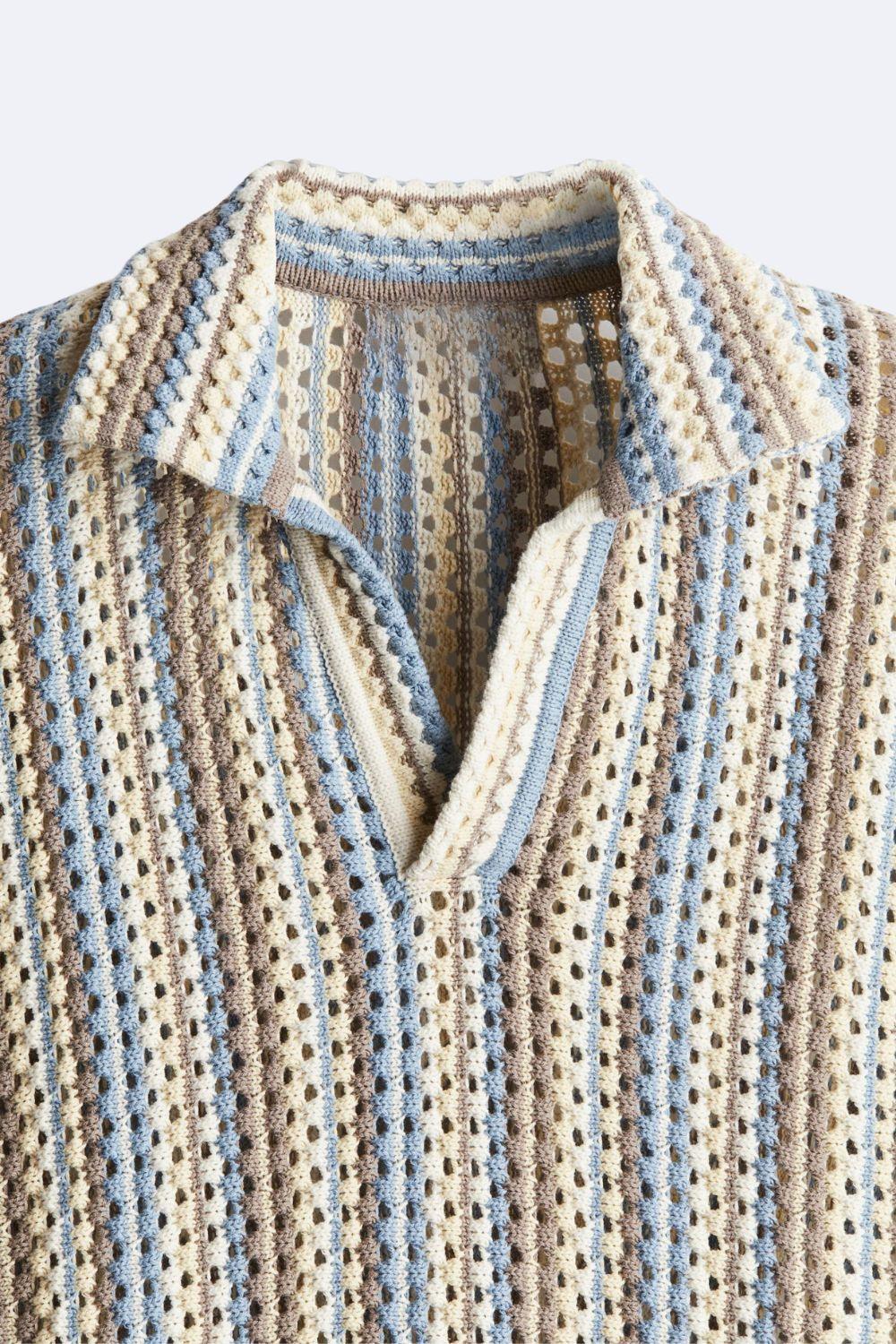 Luftige Häkel-Polo mit Streifenmuster - Image 4