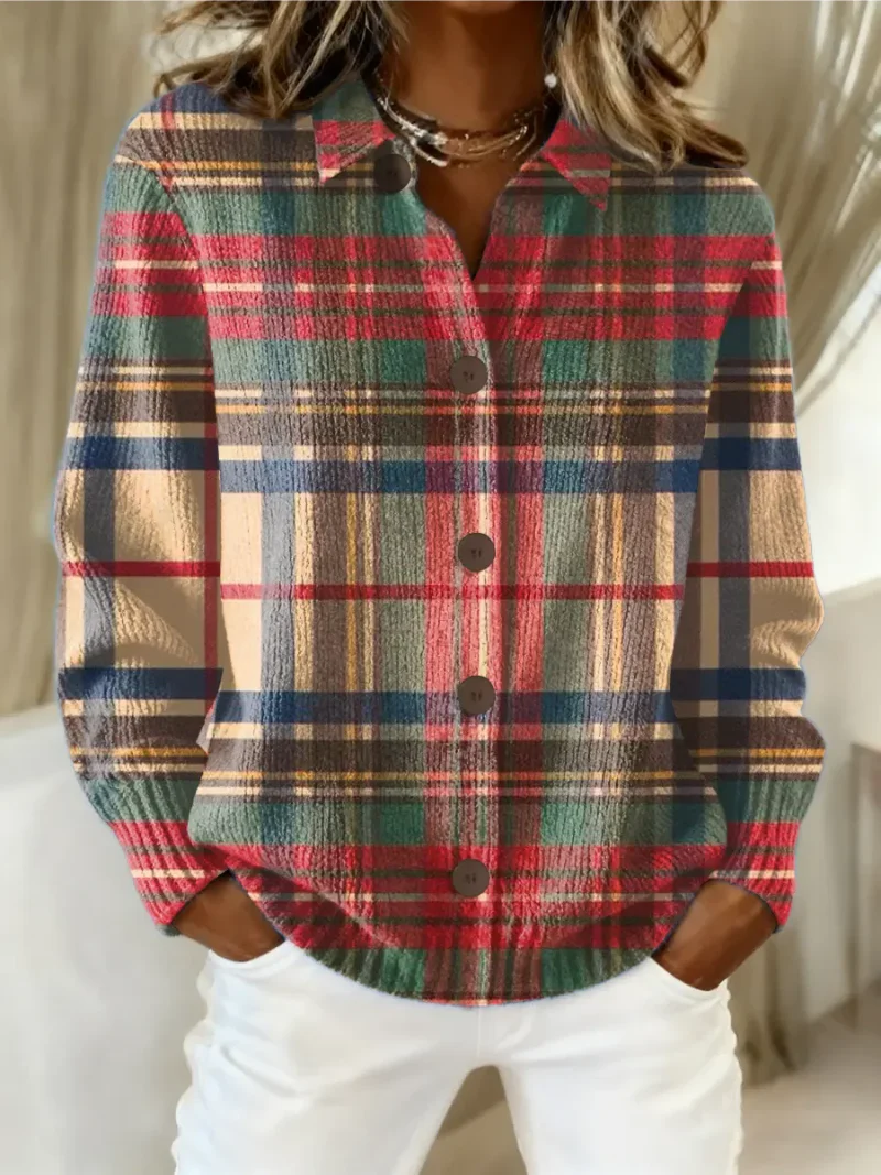 Nora – Karierte Strickbluse