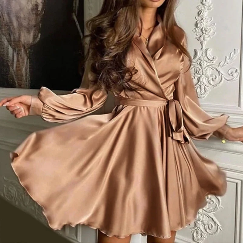 Pauline | Satin Kleid - Lange Ärmel Rüschen - Image 6