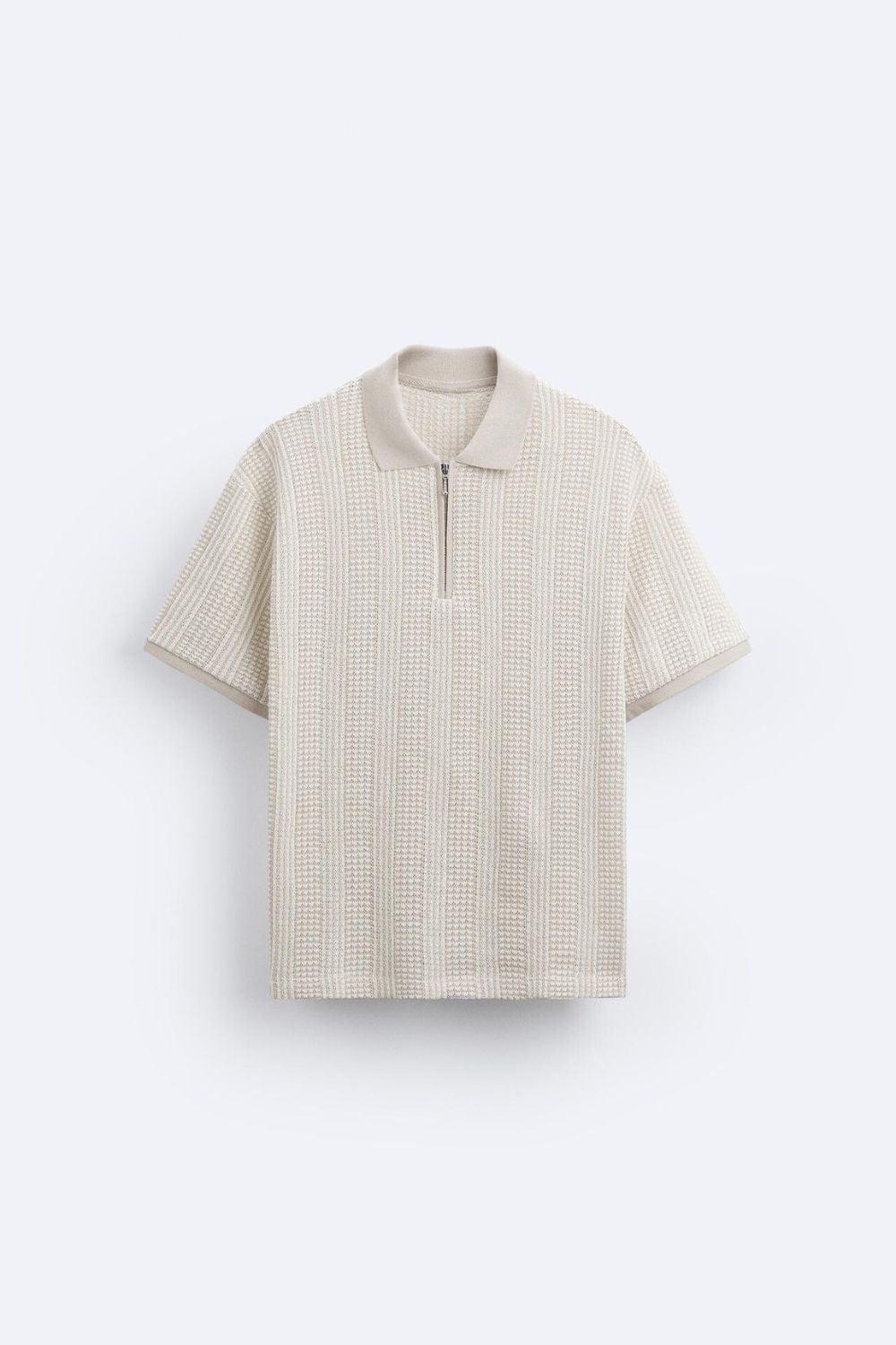 Strukturiertes Strickpoloshirt mit Reißverschluss