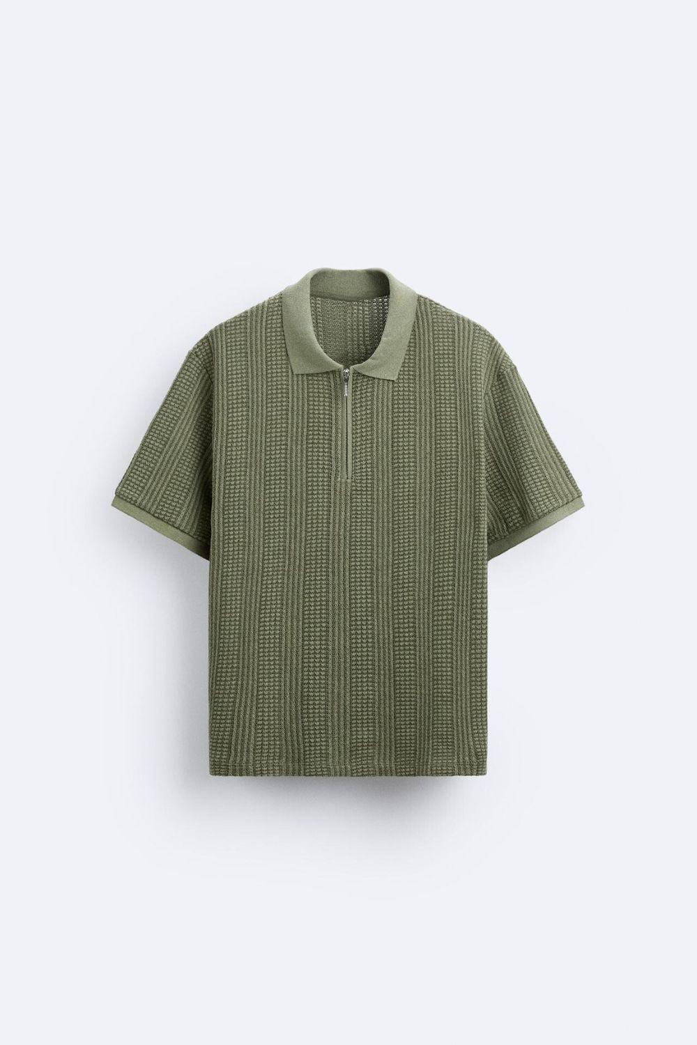 Strukturiertes Strickpoloshirt mit Reißverschluss - Image 6